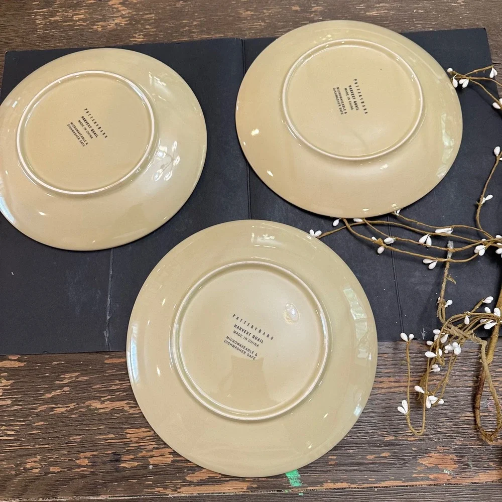 Pottery Barn Harvest Quail 3 Piece Salad Luncheon Plates 9 inch Round